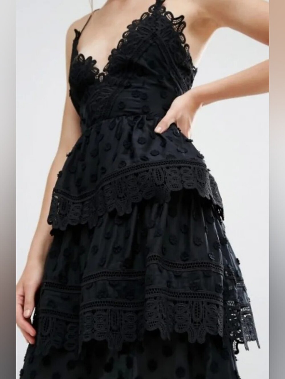 Self-Portrait Ivy Lace Trim Midi Dress With Lace Up Back